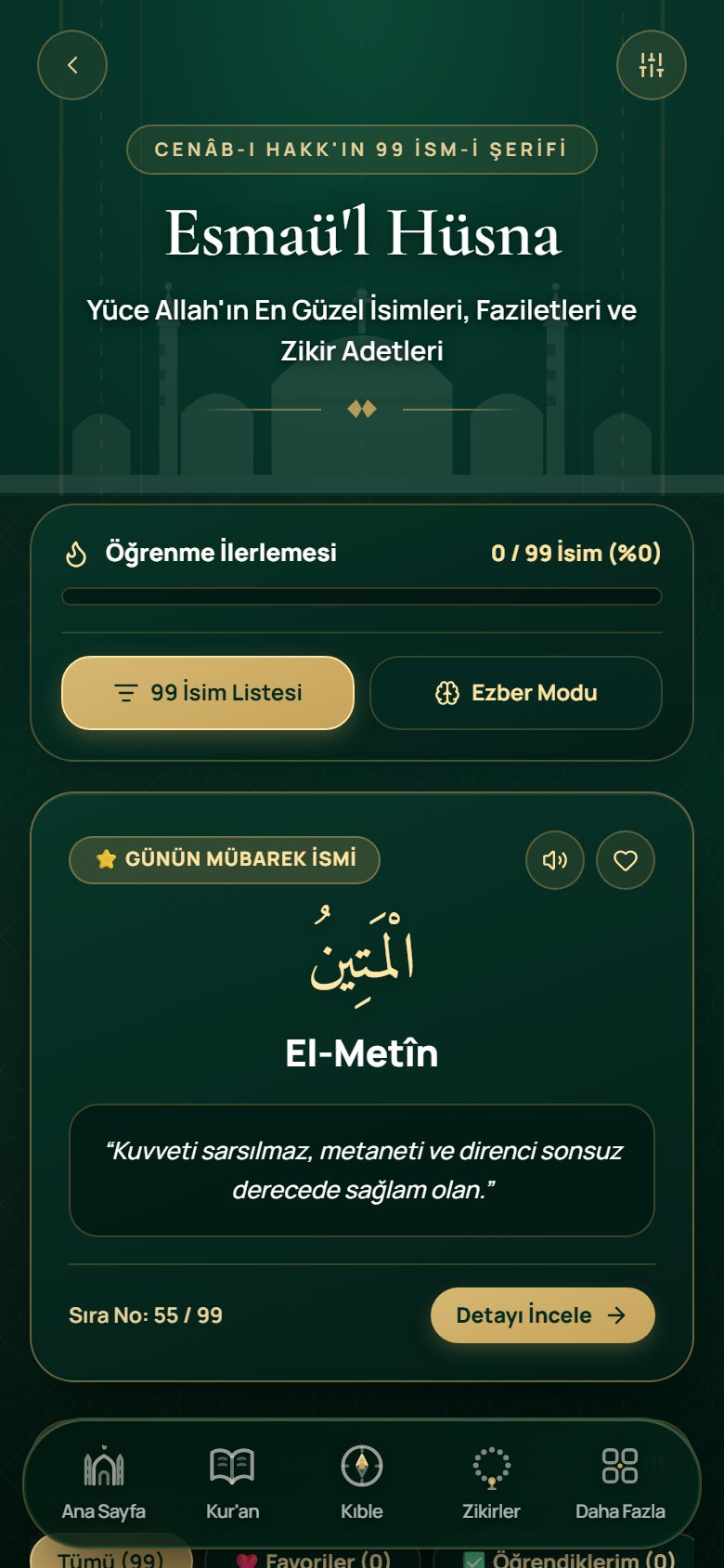 Esmaül Hüsna ekranı