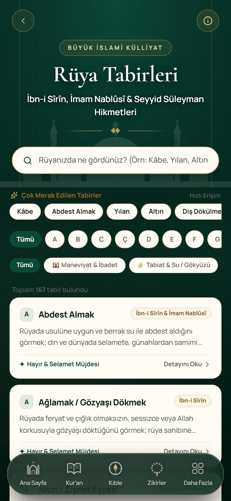 İslami rüya tabirleri ekranı
