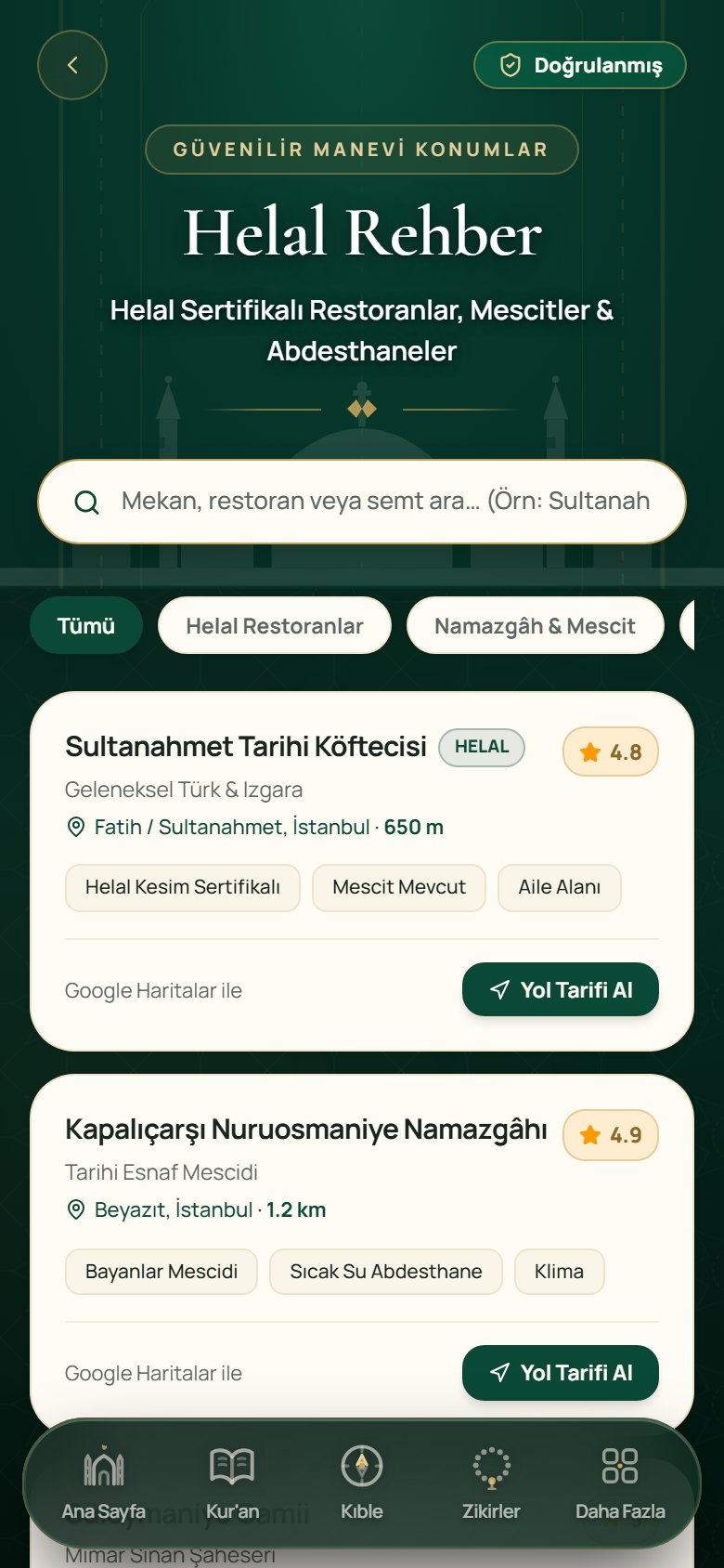 Helal yaşam rehberi ekranı