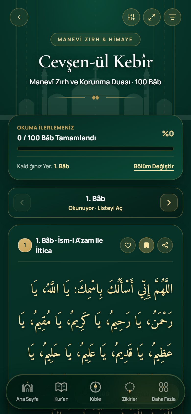 Cevşen-ül Kebîr okuma ekranı