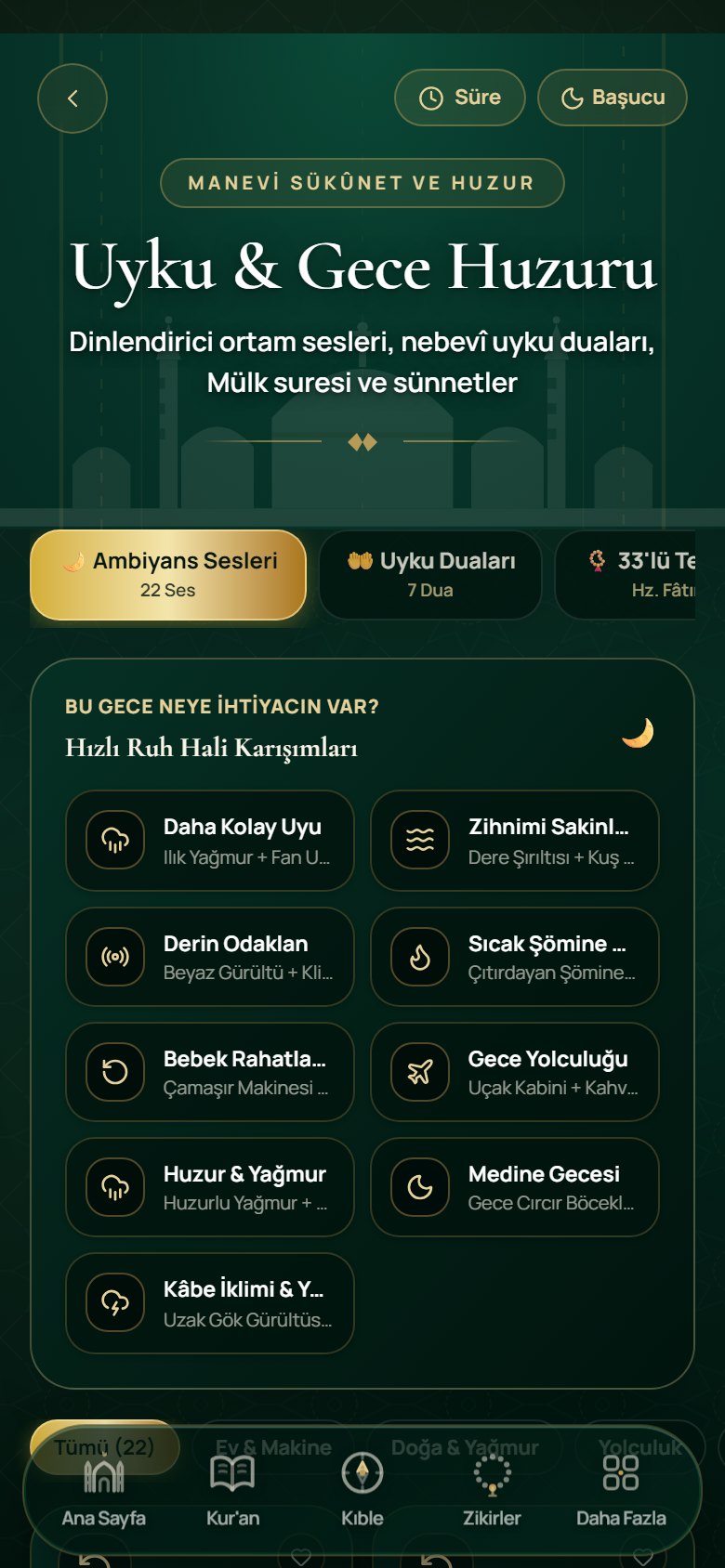 Uyku ve ambiyans sesleri ekranı
