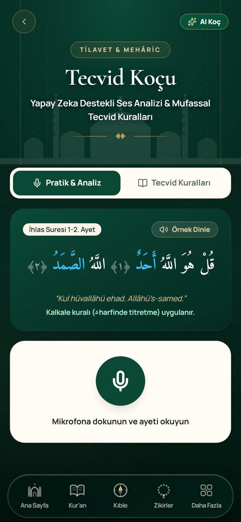 Tecvid öğrenme rehberi ekranı