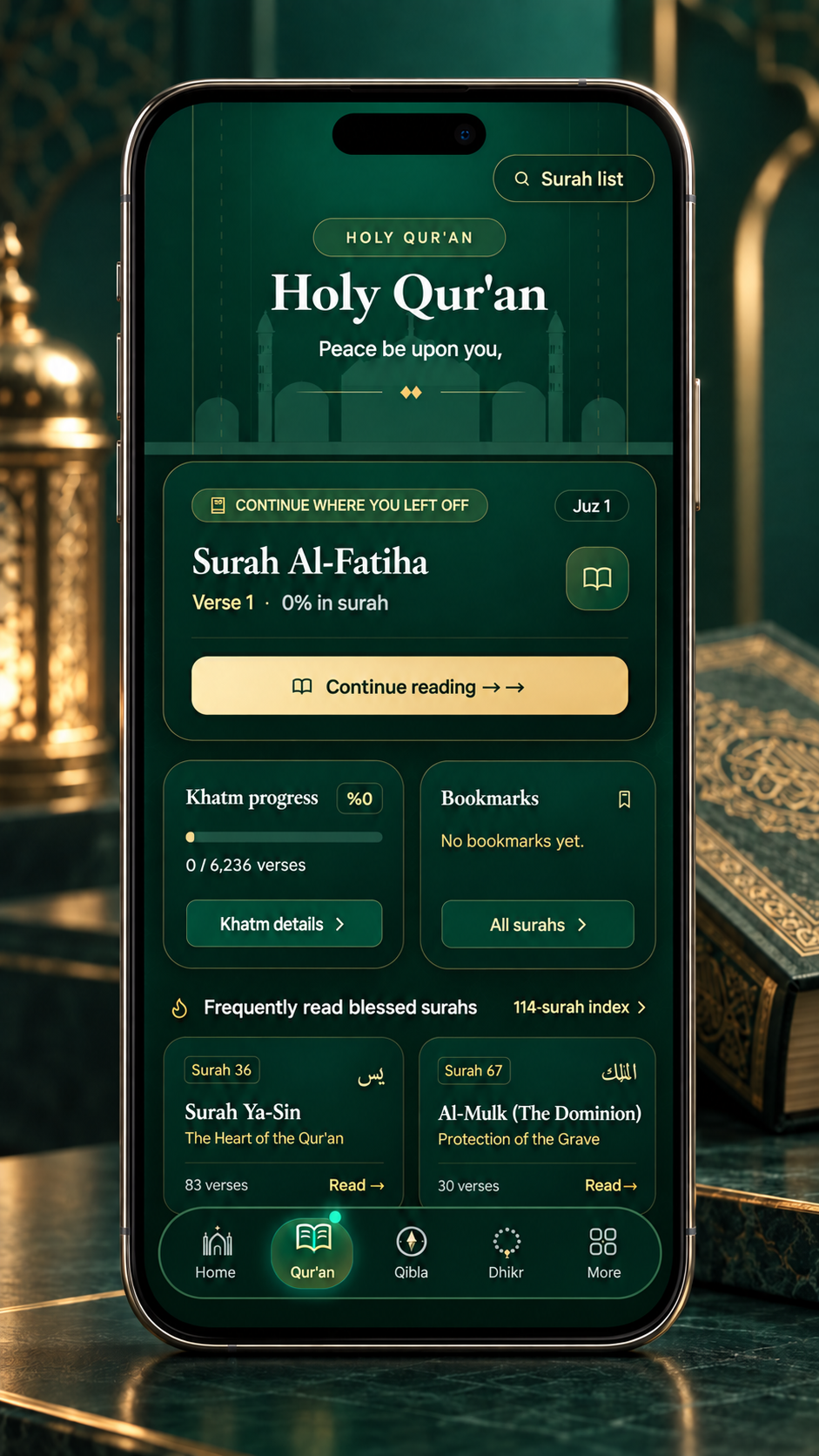 Holy Qur'an reading dashboard
