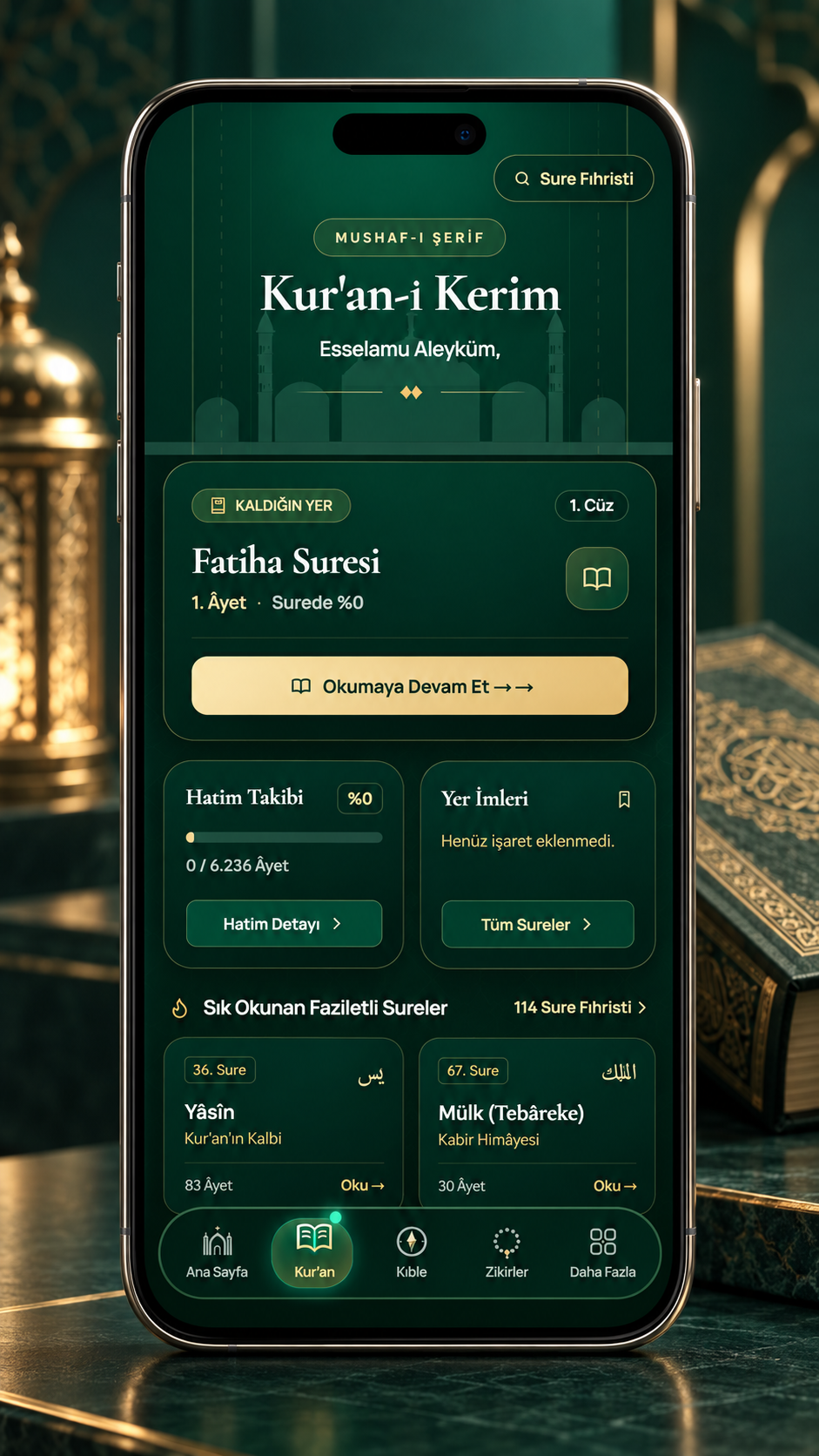 Kur'an-ı Kerim okuma ekranı
