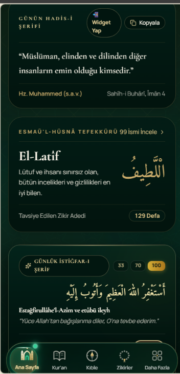 Günün hadisi, Esmaül Hüsna ve istiğfar ekranı