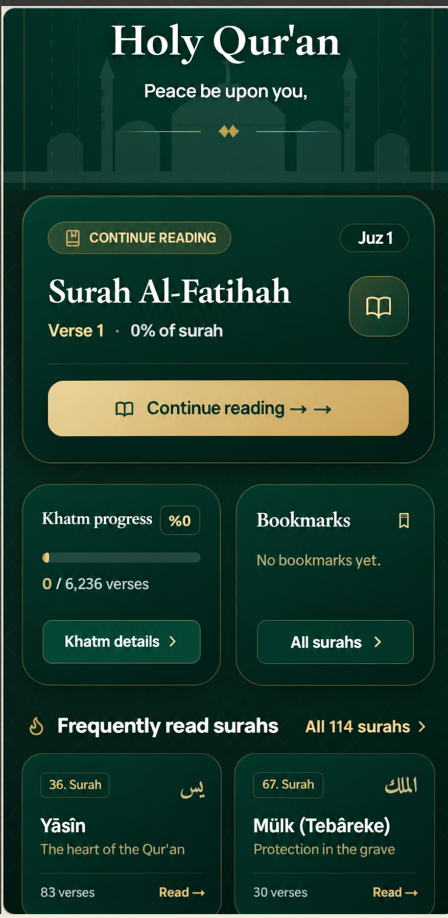 Qur'an reading screen